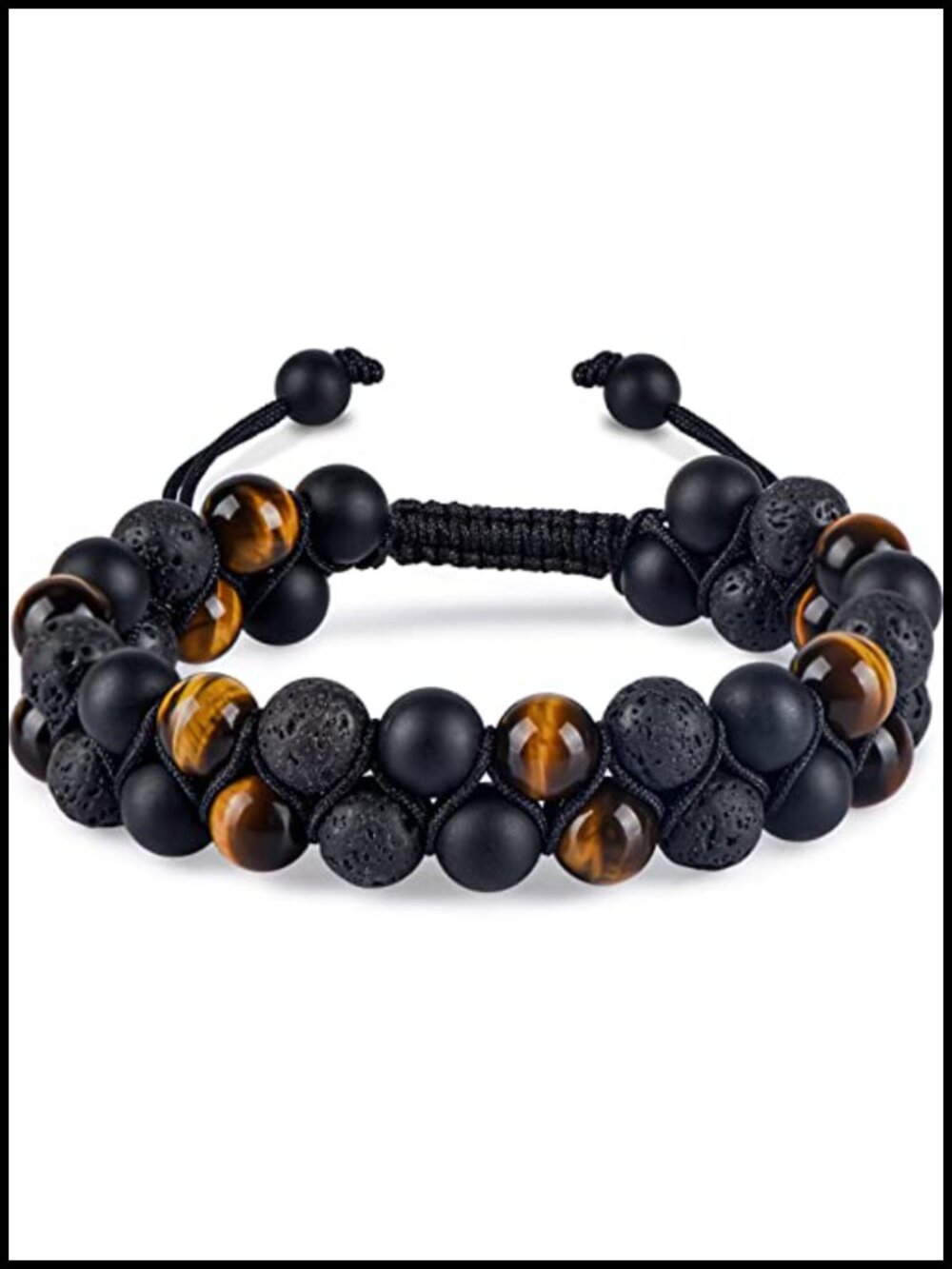 Tiger Eye Onyx Lava Rock Crystal Healing Bracelet Adjustable Men Women